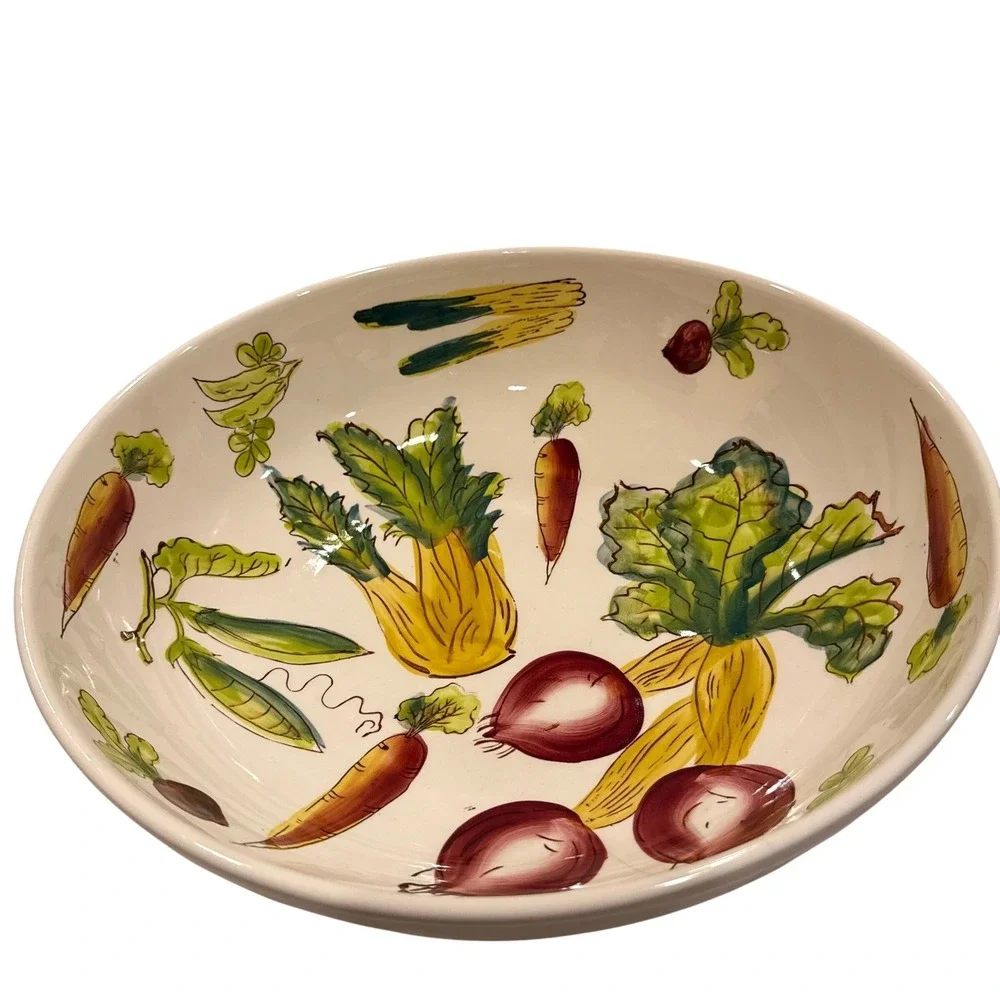 Pottery Barn VTG Vegetable Serving Bowl HandPainted Ceramic Japan Hairline Crack
